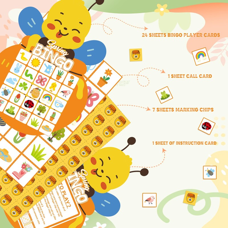 YQUQWN Spring Bee Bingo Game for 24 Players Spring Party