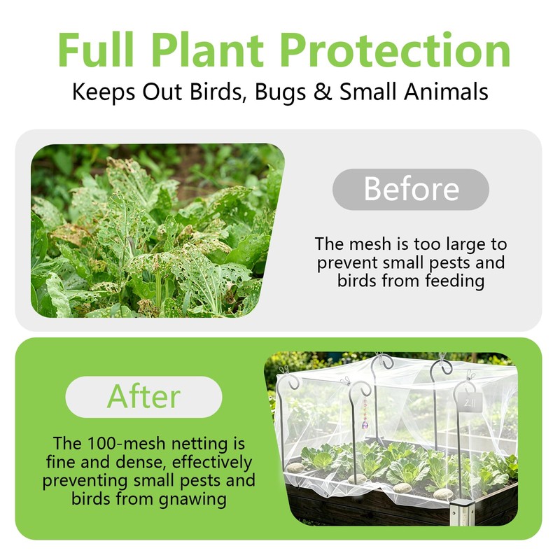 Reaeng Garden Netting Kit for Raised Beds, 10 x 13