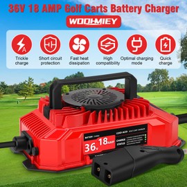 WODHMIEY 18 AMP 36 Volt Golfs Cart Battery Charger with Digital Display, Intelligent Algorithm Golfs Carts Battery Charger for EZGO TXT TXTE SHUTTLES with D Style Plug (Red)