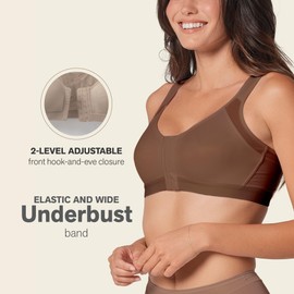 Leonisa Front Closure Posture Corrector Bra - Full Coverage Bras, Wireless Back Support, Front Closure Bras for Women, Easy to Wear Posture, Adjustable Full Coverage Bra-Brown,34D