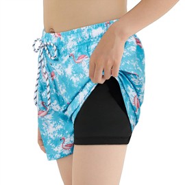 Century Star Boys Swim Trunks with Boxer Brief Liner Boys Swimwear Quick Dry Bathing Suit Toddler Swim Trunks Infused Flamingo 8-9 Years