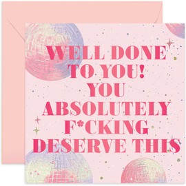 Congratulations Cards for Sister, Daughter, Best Friend, Colleague - 'You Absolutely Deserve This' Pink Disco Ball Design - Female New Job, Well Done, Promotion, Graduation Gifts for Women