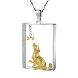 Springlight ✦ Gifts for Women S925 Sterling Silver Necklace Dachshund Dog and Bone Rectangular Shaped Pendant with Necklace Chain Length 43 cm Jewellery Birthday Gift for Women, Sterling Silver