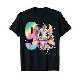 9th Birthday Shirt Dragon Party Rainbow Girl Dragon Nine 9 T-Shirt
