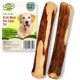 Woodbone Olive Wood Dog Chew Toy for Large Dogs - Natural Dental Chewing Stick - Set of 2 Size L