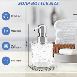 Foydream Modern Soap Dispenser, Set of 2 Soap Dispensers, Bathroom Plastic Acrylic, 300 ml Soap Dispenser Kitchen, Transparent Pump Bottle with Wave Design and Leak-Proof, Shampoo Dispenser (Circle)
