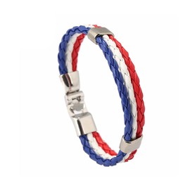 Caiyao Handwoven Flag Leather Bracelet Multicolor National Flag PU Leather Bracelet Wrap Bangle with Alloy Clasp for Women Men Wristband Jewelry-France