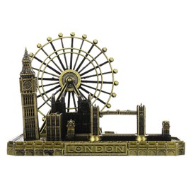 Warmhm Retro Architecture Model London Eye Big Ben Tower Bridge Model Bronze Metal Big Ben Clock Statue Figurine for Desktop Living Room Party Decoration (Bronze)