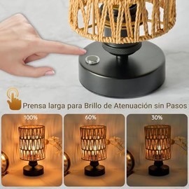 Lámpara de Mesa Inalámbrica para Interior y Exterior, Lampara de Noche de Recargable, Regulación Táctil, Pantalla Tejida a Mano,Lámpara de Cabecera para Restaurante y Dormitorios (2 piezas, Beige)