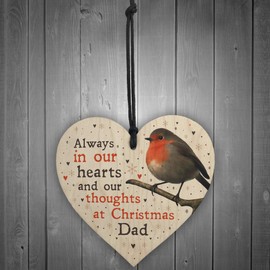 RED OCEAN Christmas Robin Memorial Wood Heart Tree Hanging Decoration Dad Memorial Gift In Memory Plaque