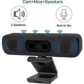 1080P HD Webcam with 2 Speakers & Built-in Microphone for Computer Monitor,90 Degree View Angle Desktop USB Stream Camera with Privacy Cover for Conferencing Video Call/Network Teaching/YouTube/Skype