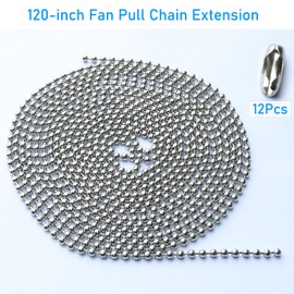 120-inch Ceiling Fan Pull Chain, Pull Chain Extension for Ceiling Fans and Light Fixture, Rust Proof Stainless Steel 3mm Beaded Ball Chain with 12 Matching Connectors (Silver)