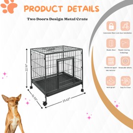 Suchown Double Door Dog Cage Dog Crate with Lockable Wheels and Removable Trays Small Crate for Puppies and Small Dogs Dog Kennel Indoor