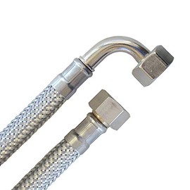 Reinforced hose 3/8 inch nut x 3/8 inch nut with bow, drinking water approval, DN08, stainless steel, length 30 cm, made in Germany