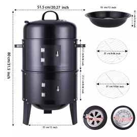 Unbranded 2Tier Charcoal Smoker BBQ Grill 3IN1 Outdoor Vertical Smoke Portable Meat Cooker