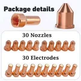 60Pcs PT-80 PT80 IPT-80 PTM-80 Plasma Cutting Torch Consumables Electrode 52558 Nozzle 51311 P1.0 Tip 1.0mm 0.039''