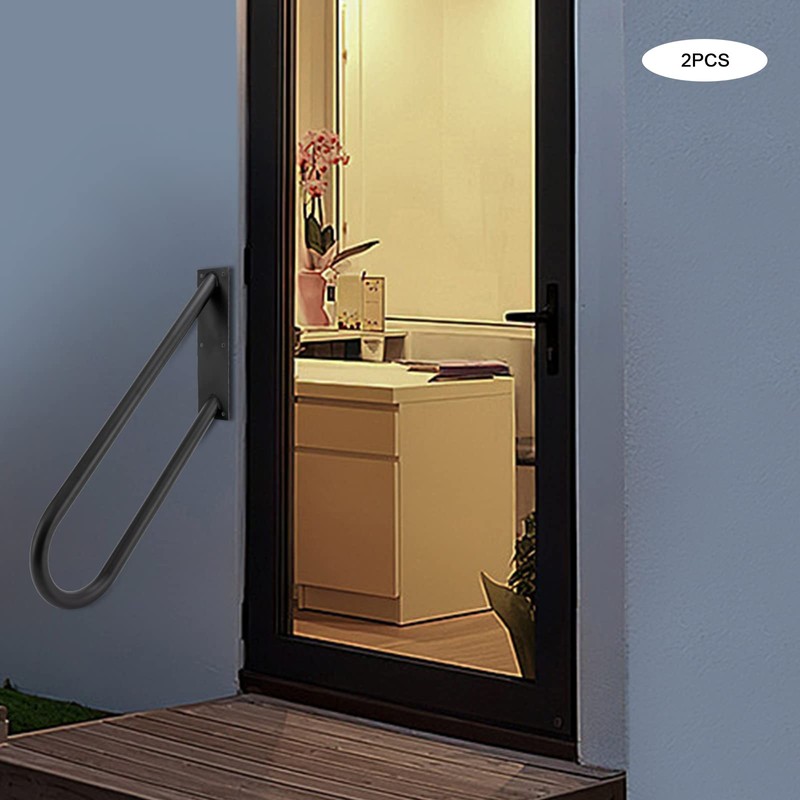 DYNAMI 2-Pack Stainless Steel U-Shaped Handrail for 1-3 Steps,27.5in Black