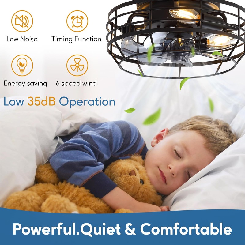 Youroke Farmhouse Caged Ceiling Fan with Light, Bladeless Flush Mount