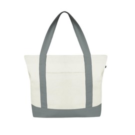 Ecoright Large Canvas Tote Bag for Women with Zip and Inner Pocket, 100% Organic Cotton Reisenthel Shopper, Natural grey, Utility