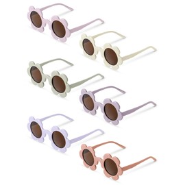 Kanayu 6 Pairs 5.71 Inch Adults Flower Sunglasses Summer Round UV Protection Flower Glasses Colorful Eyewear for Women Men(Morandi Colors)