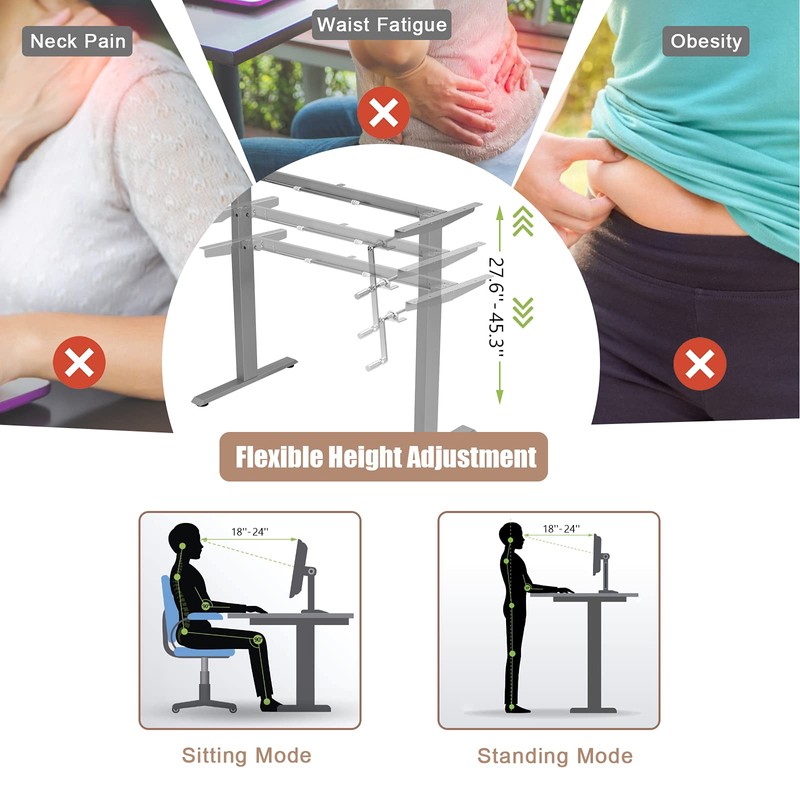 Tangkula Hand Crank Stand Up Desk Frame, Manual Height Adjustable