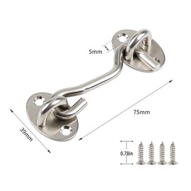 AidShunn 3 Inch Hook and Eye Latch, 2 Pcs 75mm Silver Gate Hook Stainless Steel Cabin Hook, Hook Eye Latch Door Lock Hook Lock, Latch for Wooden Gates, Window Brace Gate Door Catch (3inch/75mm)