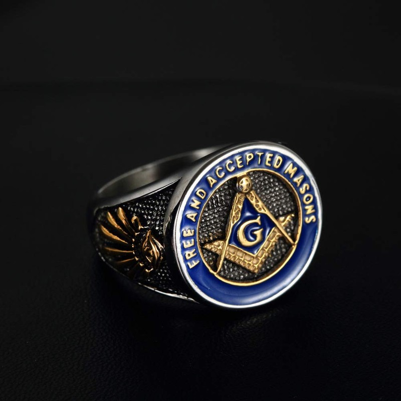 SMANXEY Freemason Blue Lodge Classic Symbol Entry Ring for Men