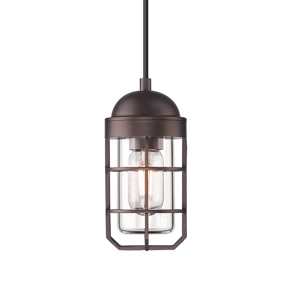Emliviar Farmhouse Pendant Light, 1-Light Industrial Nautical Hanging Light Fixture for Indoor and Outdoor, Oil Rubbed Bronze Finish with Clear Tempered Glass Shade, GE255P ORB