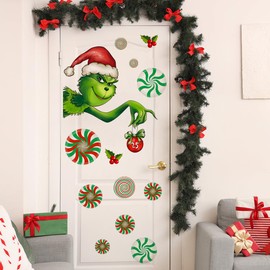 25.6x25.5 Inch Christmas Door Sticker Decorations Winter Christmas Door Clings Removable Seasonal Glass Door Stickers with Snowflake Decals for Window Door Refrigerator Christmas