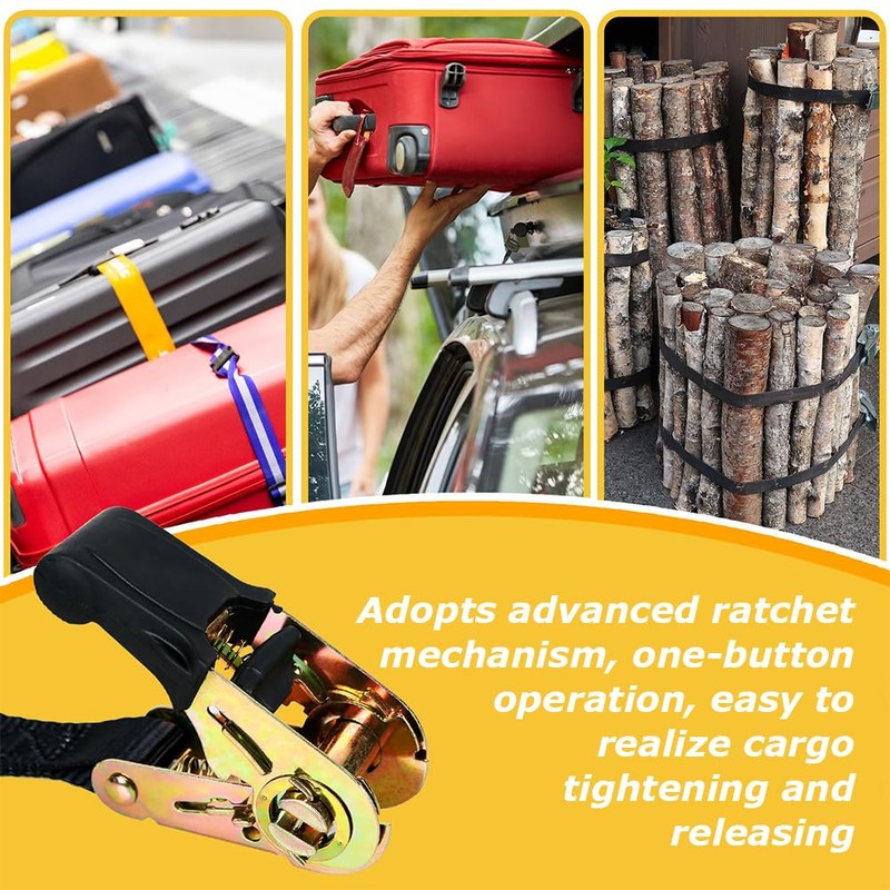 2 Pcs Ratchet Tie Down Straps with Durable Material, Adjustable
