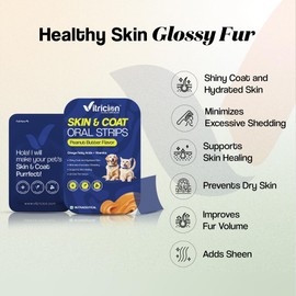 Vitricion Pet Skin and Coat Oral Strips, 30 Oral Thin Strips, Omega Fatty Acids, Vitamin A, and Vitamin E, Healthy Skin and Coat, Supports Skin Healing, and Improves Fur Volume