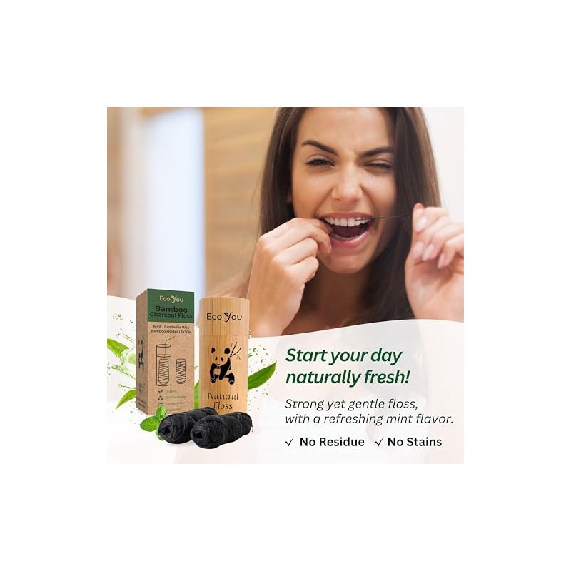 EcoYou Hilo dental de bambú con carbón 2 recambios de