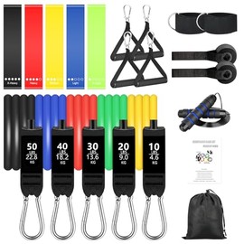 LSHSXPX 21PCS Bandas de Resistencia, Ligas de Resistencia para Ejercicio, Con Bandas Elasticas Fitness,Saltar la Cuerda, Correas de Tobillo y Anclaje para Puerta,para Entrenamiento de Resistencia,Yoga