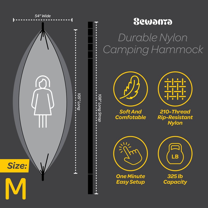 Durable Hammock 400 lb Capacity, Nylon Camping Hammock Chair -
