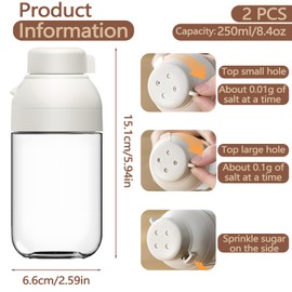 LELE LIFE 2 Pack Salt and Pepper Shaker with Side Pour Spout, 8.5oz Glass Salt and Pepper Shakers Set, Spice Shaker Sugar Dispenser Pourer Container