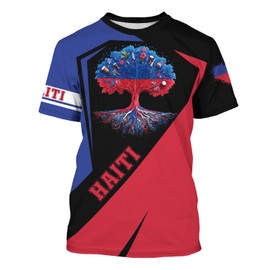 DFZ Haiti Flag T-Shirt for Men Novelty Print Tee Crewneck Casual Short Sleeves Tops Haiti Jersey