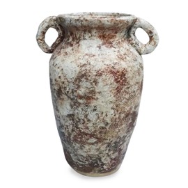 roro 7-Inch Rustic Brown Handmade Ceramic Vase with Handles, Antique Style, Artisanal Pottery, Indoor and Outdoor Use