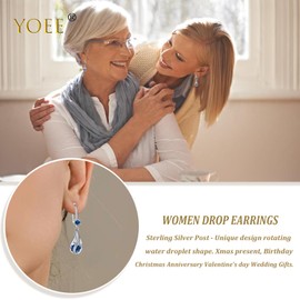 DarkBlue Earrings Silver Drop Earrings for Women, Sterling Silver Earrings Teardrop Earrings, Hypoallergenic Earrings Sapphire Earrings Birthstone Jewellery Gift for Birthday Christmas Anniversary