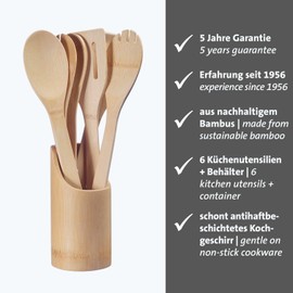 Westmark Kitchen Utensils - Kitchen Utensil Set Including Cooking Spoon, Salad Spoon, Spatulas and Tongs, Cooking Utensils Including Container - Bamboo, 6-Piece