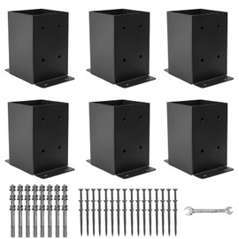 XZWMY 4x4 Post Base 6 Pcs, Post Brackets (Inner Size 3.6"x3.6"), Black Powder-Coated Heavy Duty Solid Steel Deck Post Anchor for Outdoor Support Deck,Fence,Porch,Railing,Mailbox,Pergola…
