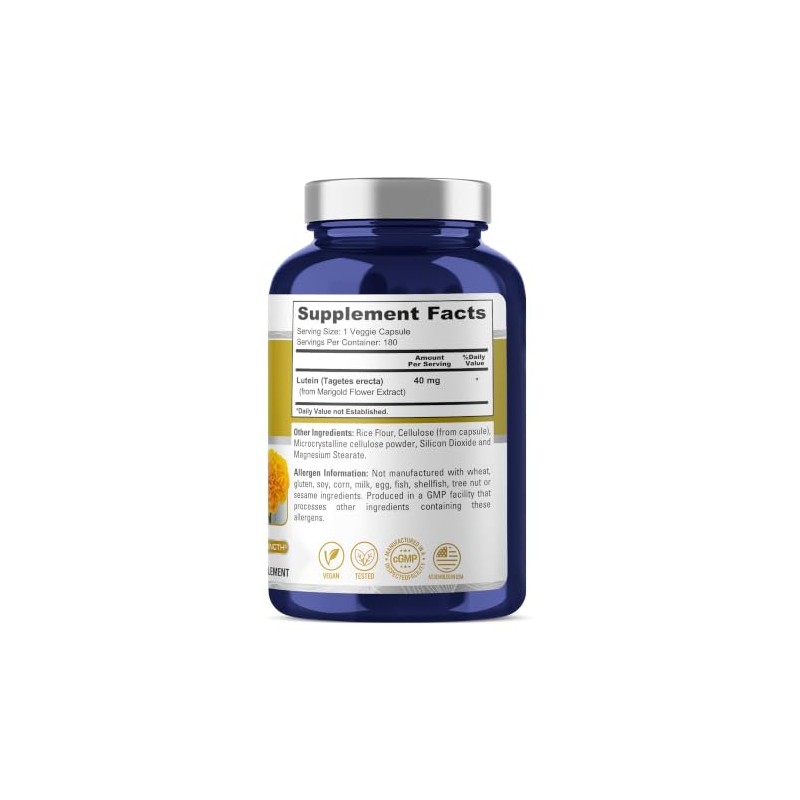 Lutein 180 Cápsulas Vegetales Omg Gluten Suplemento Apoyo Ojos Secos