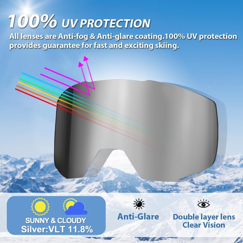 EXP VISION Ski/Snowboard Goggles for Men Women, OTG Snow Goggles