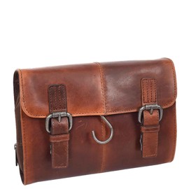 Mens Leather Toiletry Bag Hanging Cosmetic Shaving Kit Travel Bag, brown, Toiletry bag