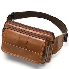 Riñonera para hombres y mujeres, de piel para senderismo, correr, viajes, piel vacuno duradera, Marrón, Pequeño