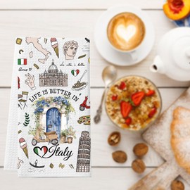 JTOUK Italy Gift Life Is Better In Italy Kitchen Towel Rome Italy Souvenirs Italian Flag Gift Italy Traveller Gift (Italy Towel EU)