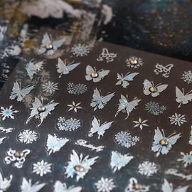 Butterfly Nail Art Stickers White Blue Butterfly Snowflakes with Diamond Design Nail Decals Adhesive Sliders for Women Girls DIY Manicure Nail Art Decorations