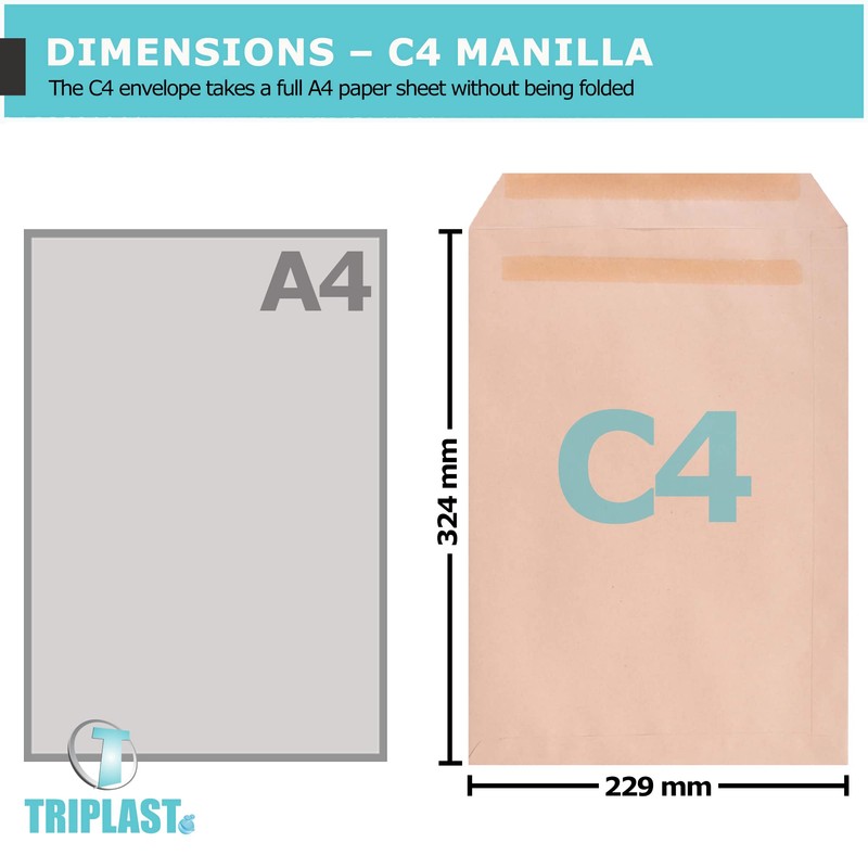 Triplast 20 x C4 Manilla Self Seal Security Envelopes (Size:
