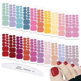 WOKOTO 20 Sheets 440 Pcs Solid Toe Nail Stickers Full Nail Wraps Self Adhesive Nail Decals Full Cover Nail Polish Strips for Women Girls with Nail File Nail Gel Stickers for Nails Gel Polish Stickers