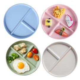 Tianlong 4Pcs Divided Dinner Plate, 9 inch Portion Control Plates, Unbreakable 4pcs Picnic Plastic Plates, Reusable Lightweight Deep Dishes Set, Dessert Plates Perfect for Adults Kids.