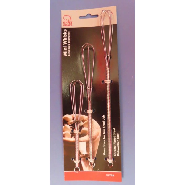 Chef Craft Mini Whisks. Package of 3 Dishwasher Safe #